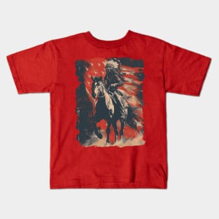 Native Indian Chief Warrior Horse - American Flag Kids T-Shirt